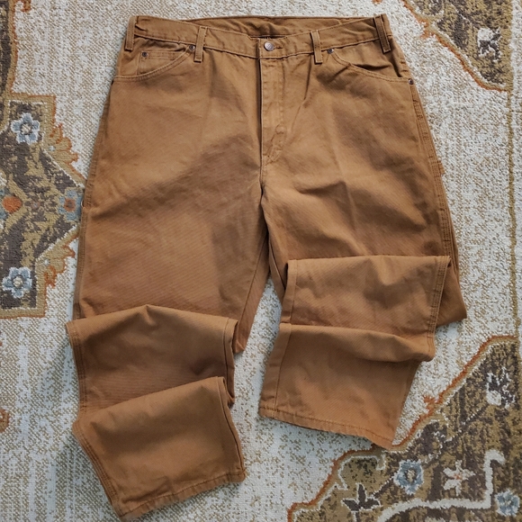 DICKIES Camel Canvas Carpenter Pants Workwear Dungarees 36 X 30 - Picture 4 of 9